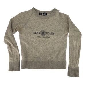 DKNY Jeans Vintage Grey Lambswool Blend Graphic Crewneck Sweater Small